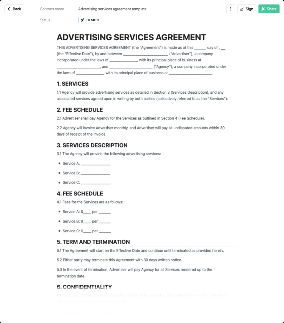 Advertising agreement template - free to use