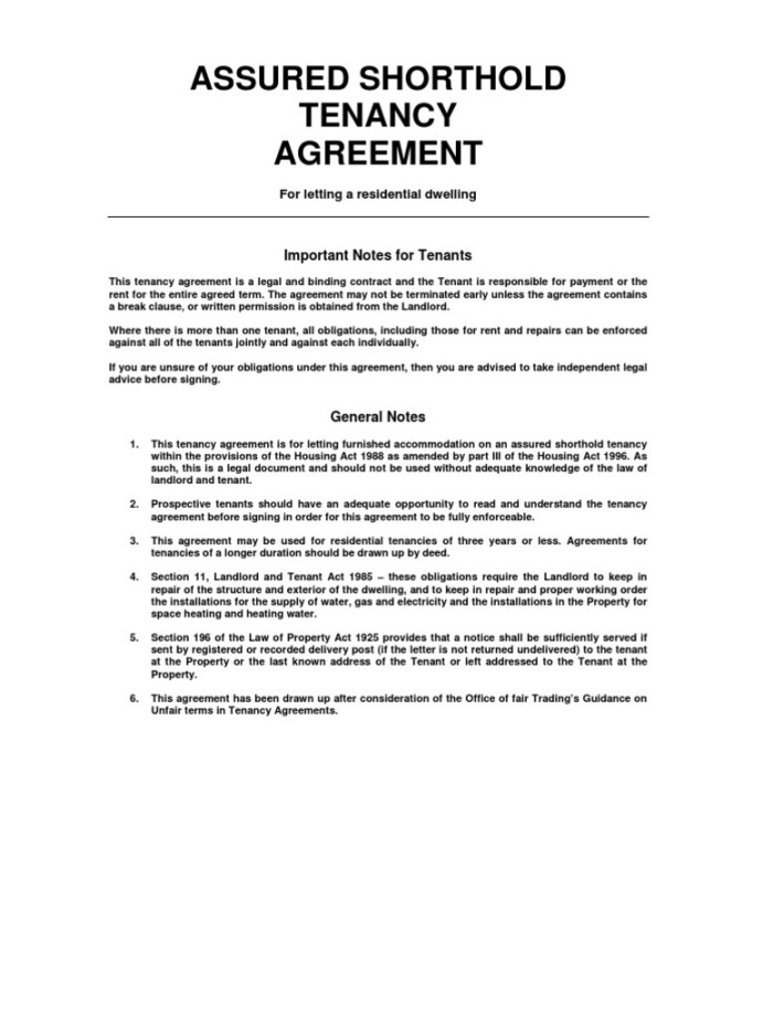 Assured Shorthold Tenancy Agreement  PDF  Leasehold Estate