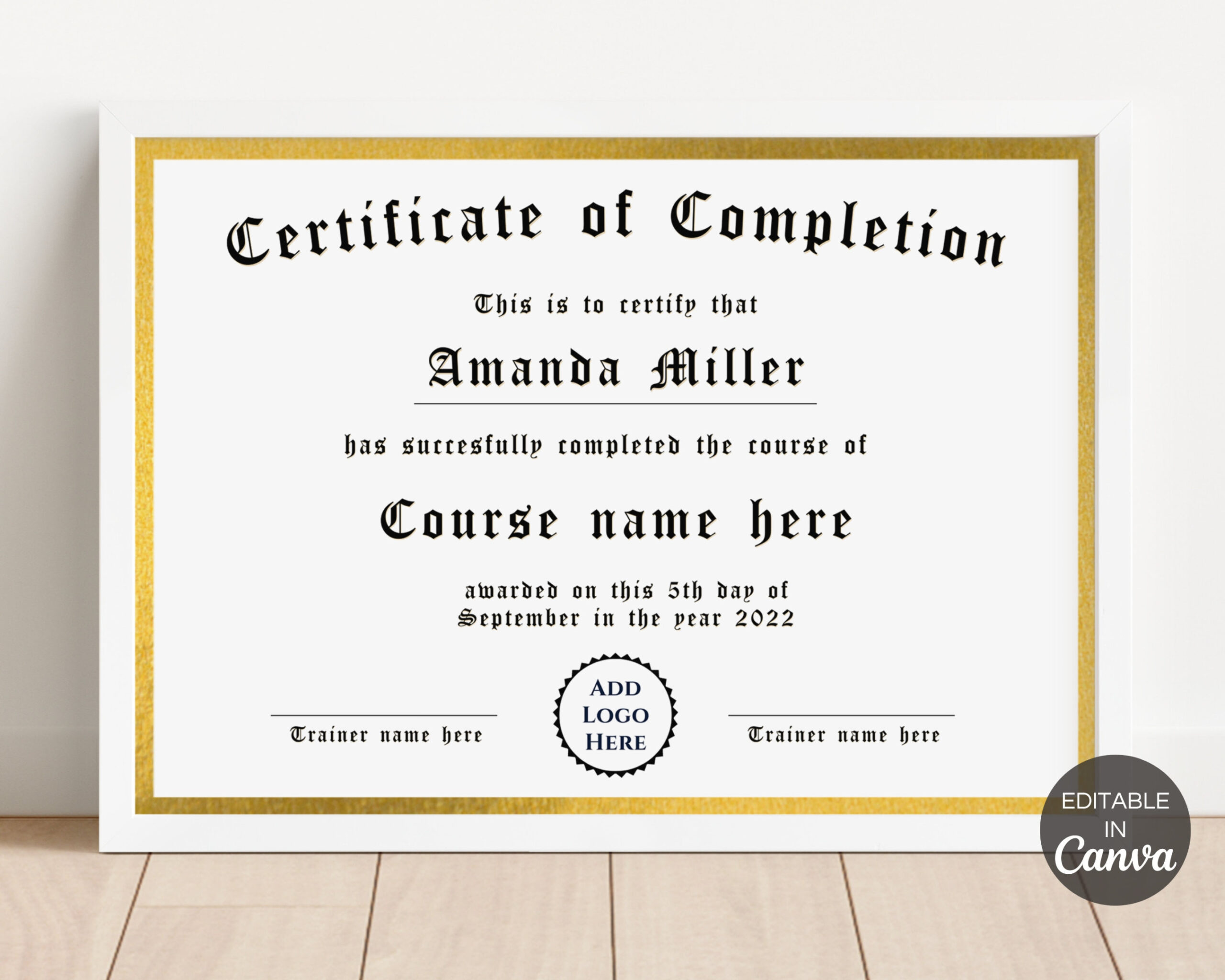 Certificate of Completion Template, Editable Certificate Template