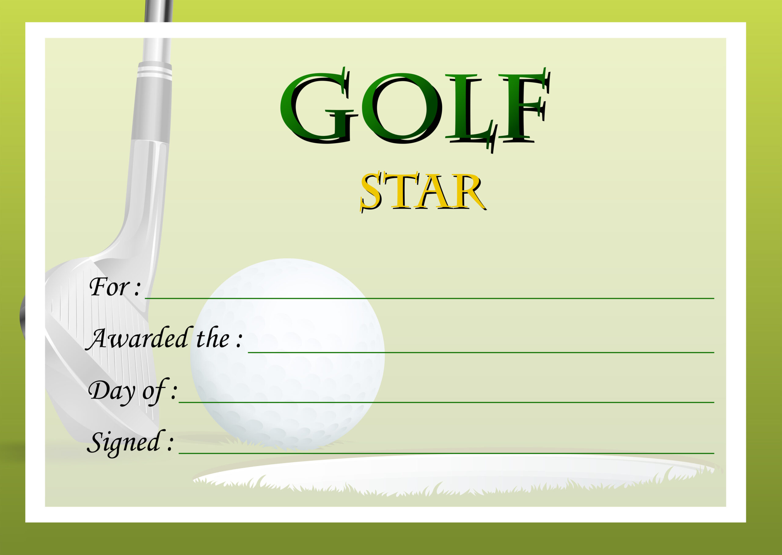 Certificate template for golf star  Vector Art at Vecteezy