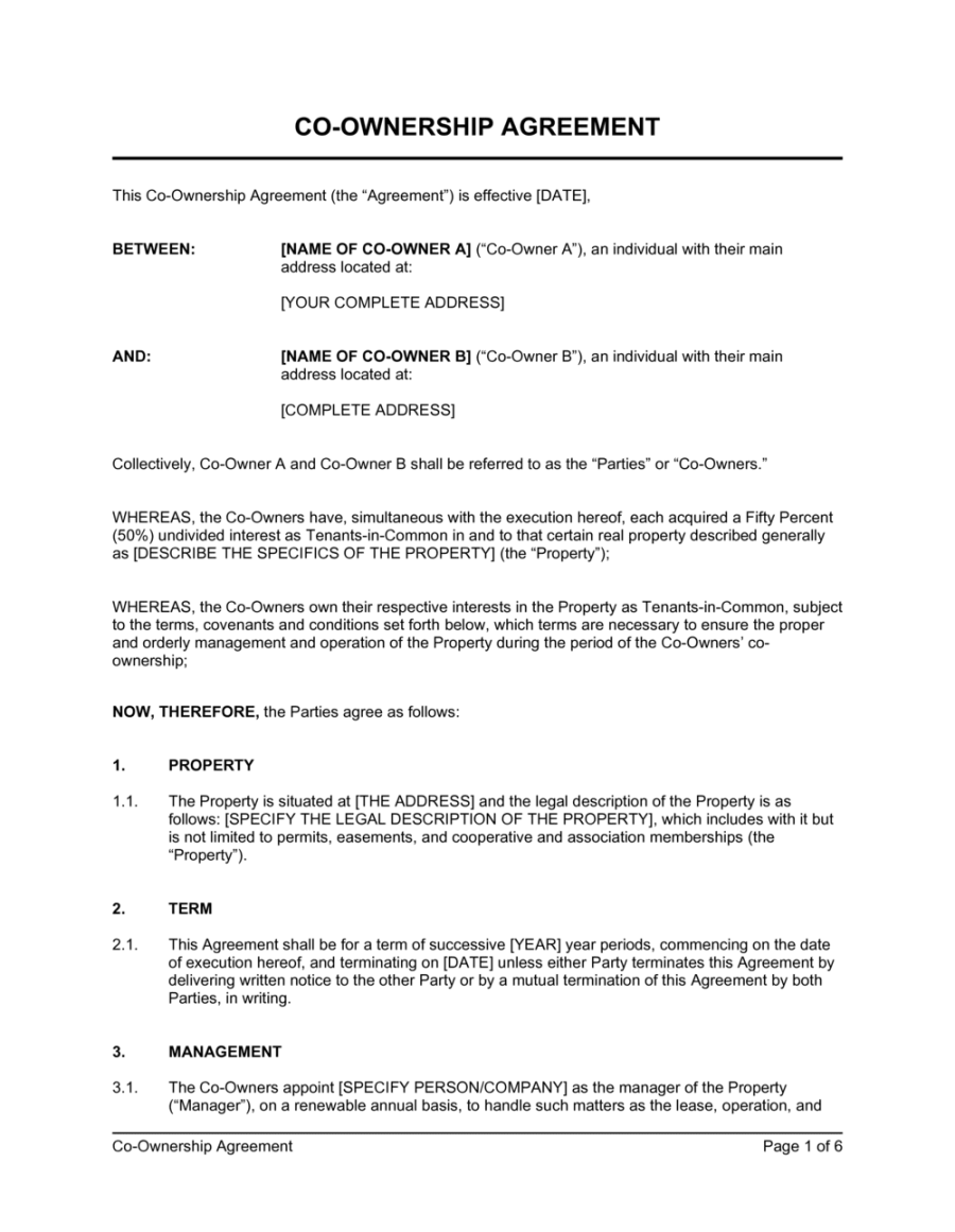 Co-Ownership Agreement Template  [Download