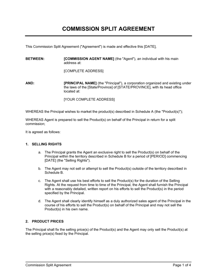 Commission Split Agreement Template  [Download