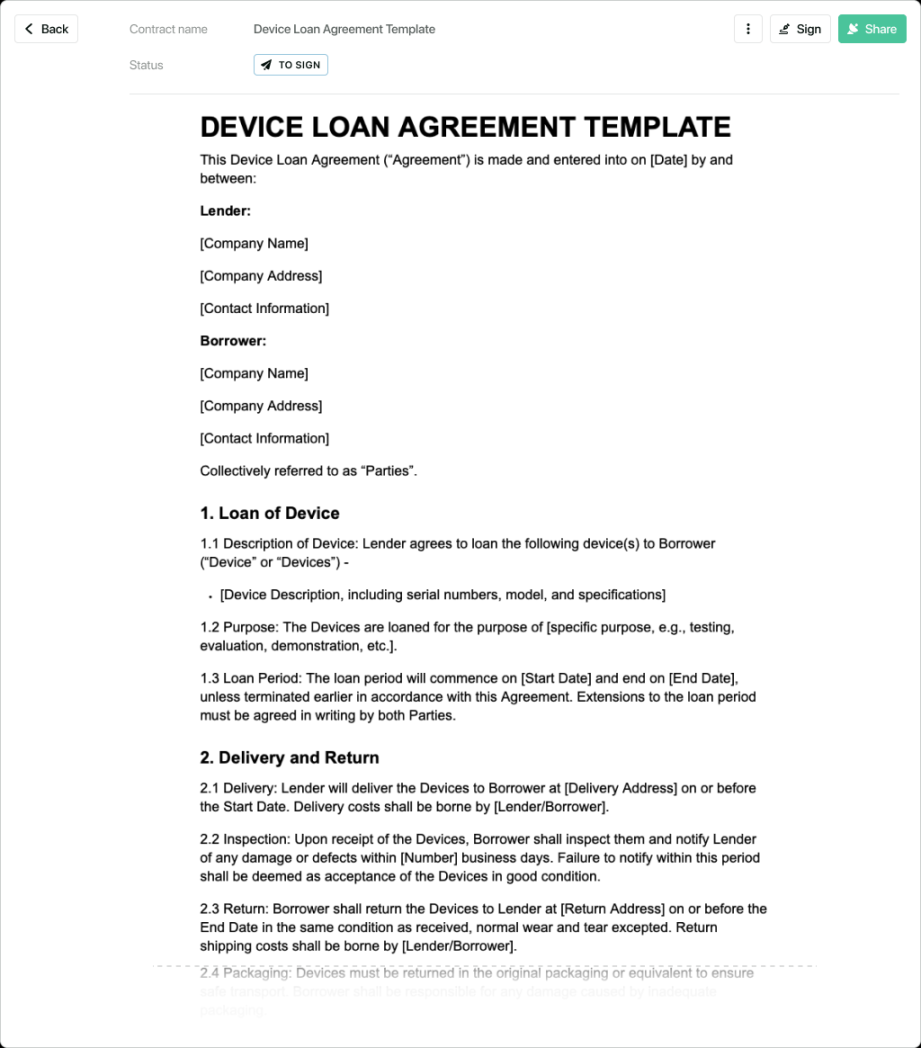 Device loan agreement template - free to use