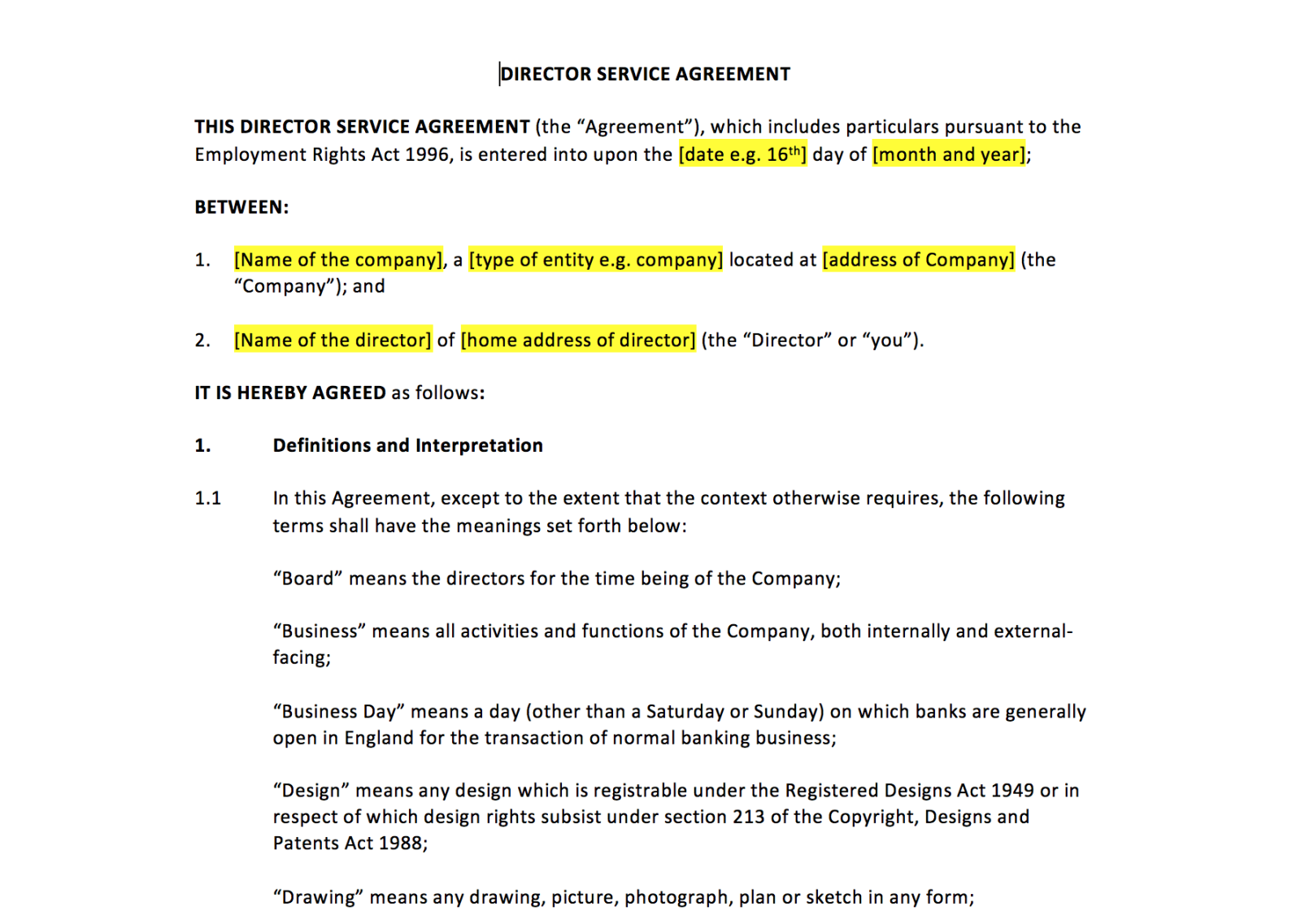 Director Service Agreement Template