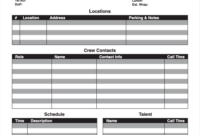 Blank Call Sheet Template For Film Production