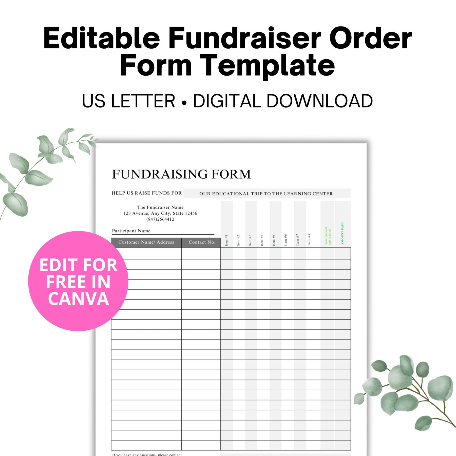 Editable Fundraiser Order Form Template School Fundraising Form