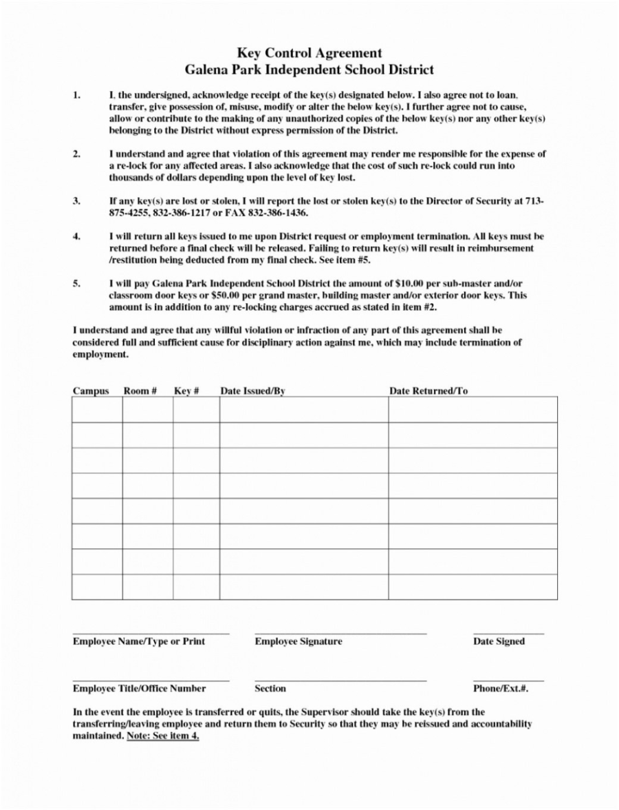 Employee Key Holder Agreement Form Key Sign Out Form Template with