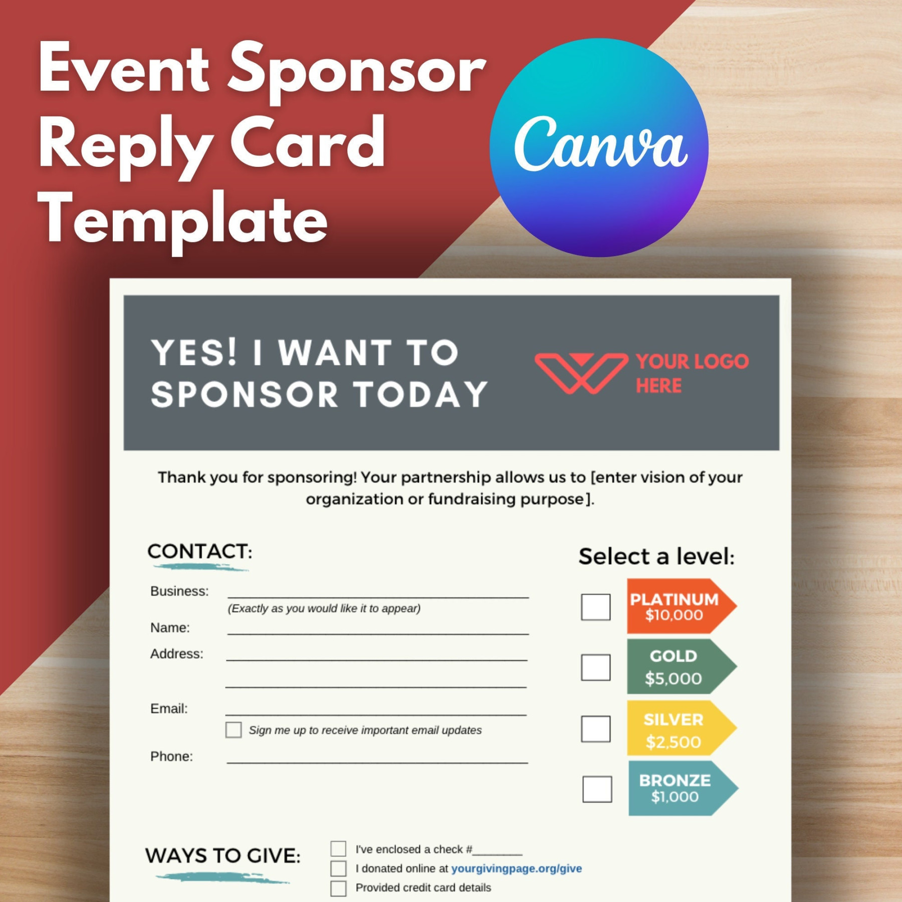 EVENT SPONSOR REPLY Card Template Canva Template, Editable