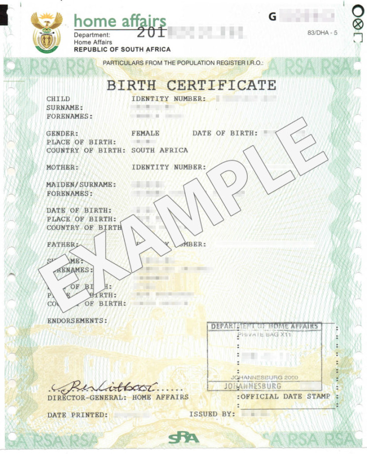 Example of Unabridged Birth Certificate – Vryheid Landbou High School