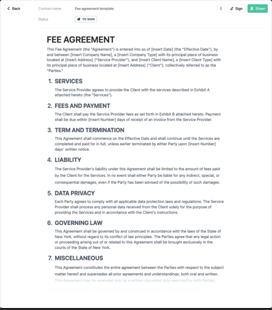 Fee agreement template - free to use