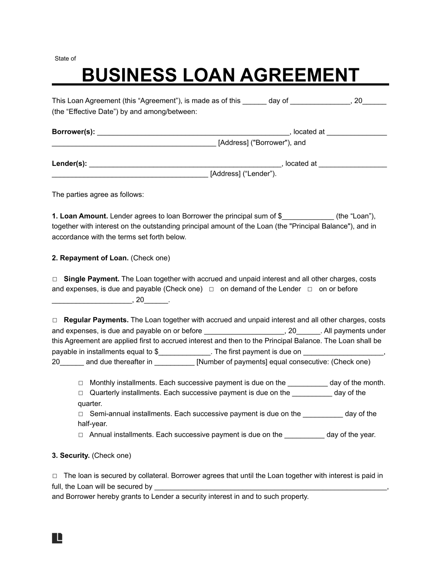 Free Business Loan Agreement Template  PDF & Word