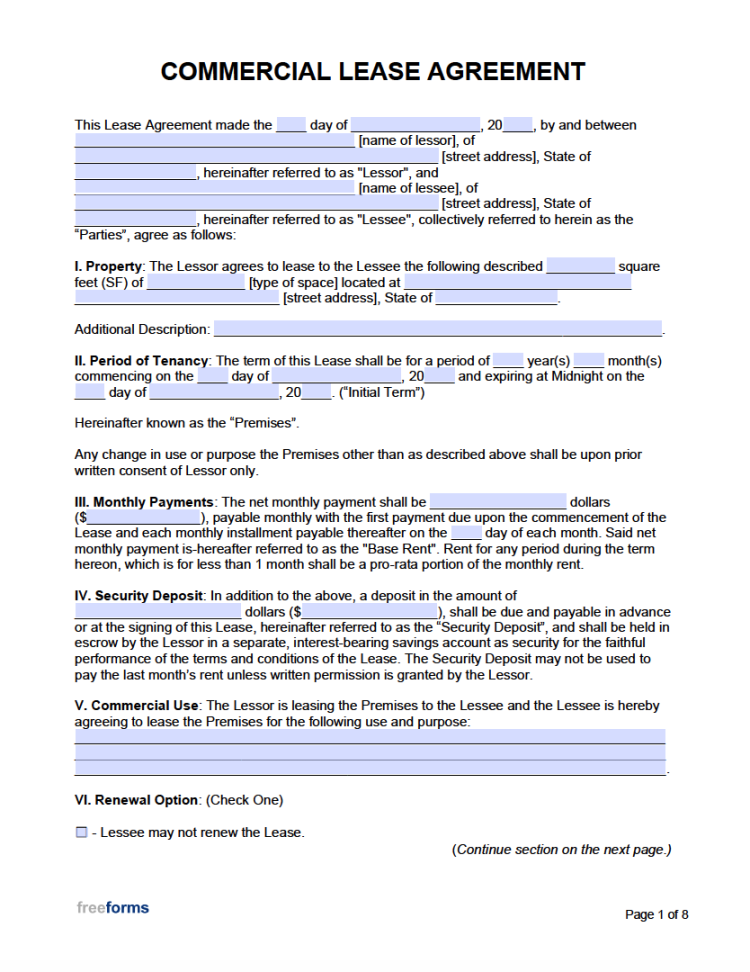 Free Commercial Rental Lease Agreement Templates  PDF  WORD