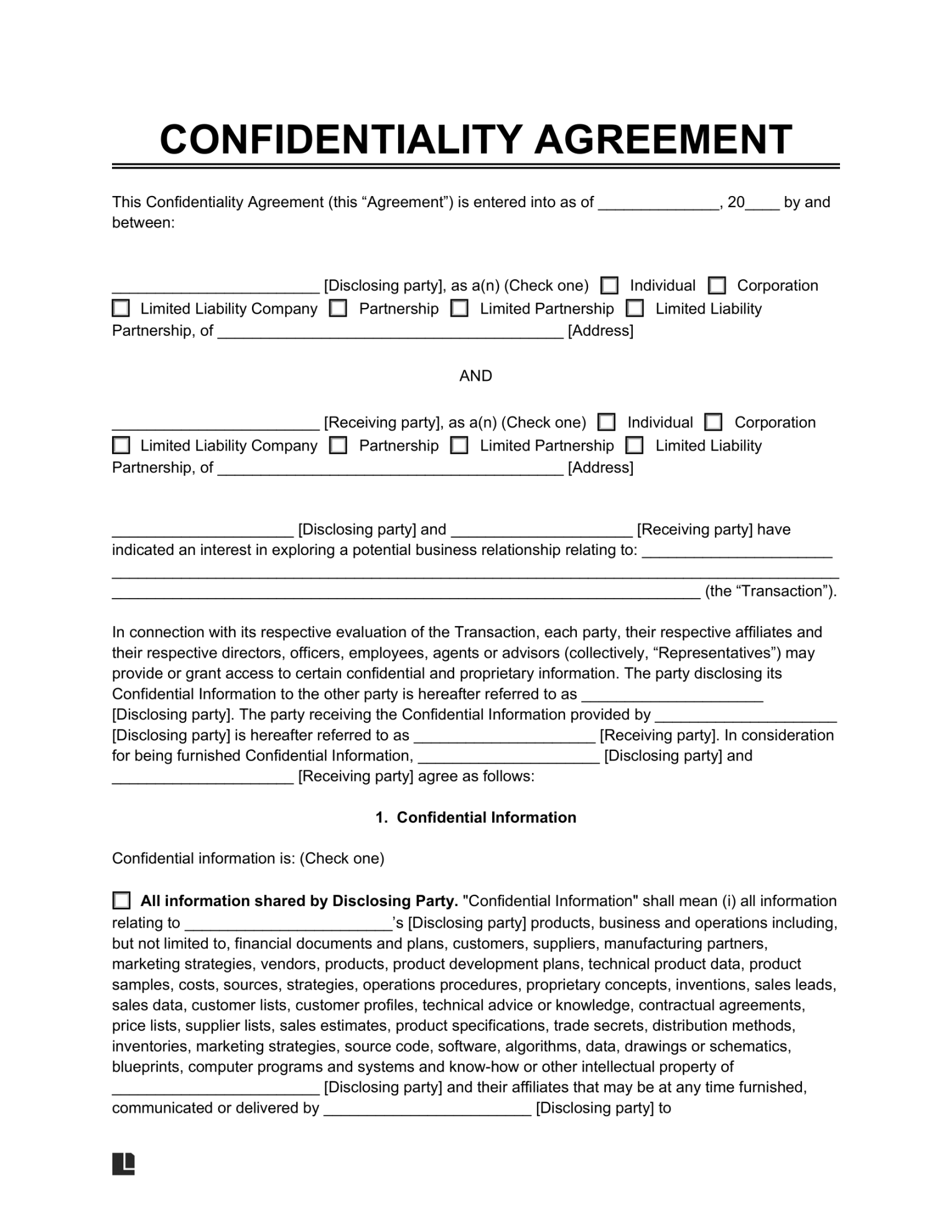 Free Confidentiality Agreement Template  PDF & Word