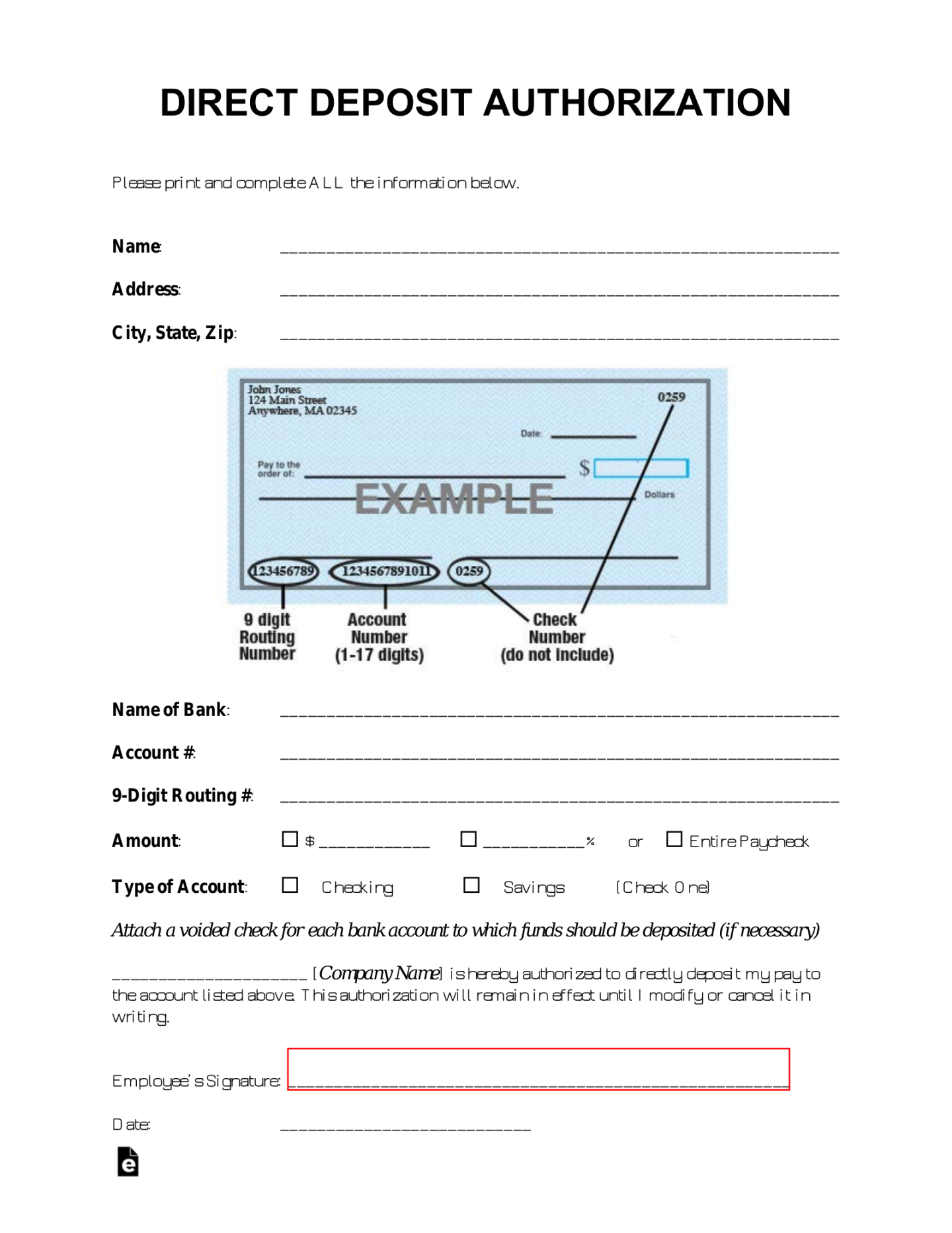 Free Direct Deposit Authorization Forms () - PDF  Word – eForms