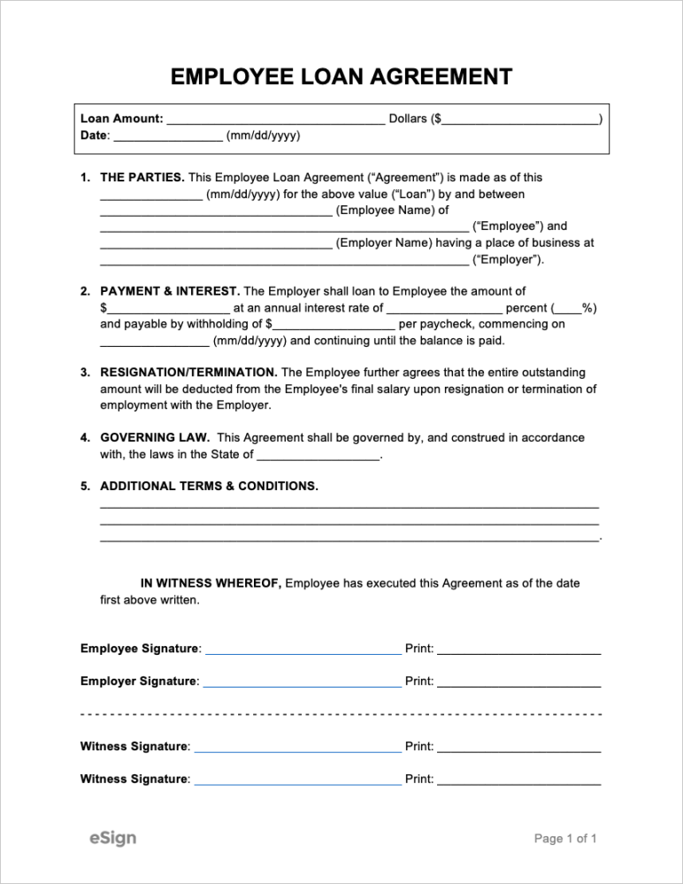 Free Employee Loan Agreement  PDF  Word