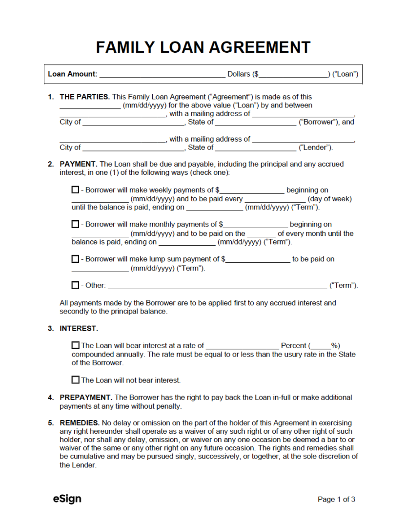 Free Family Loan Agreement Template  PDF  Word