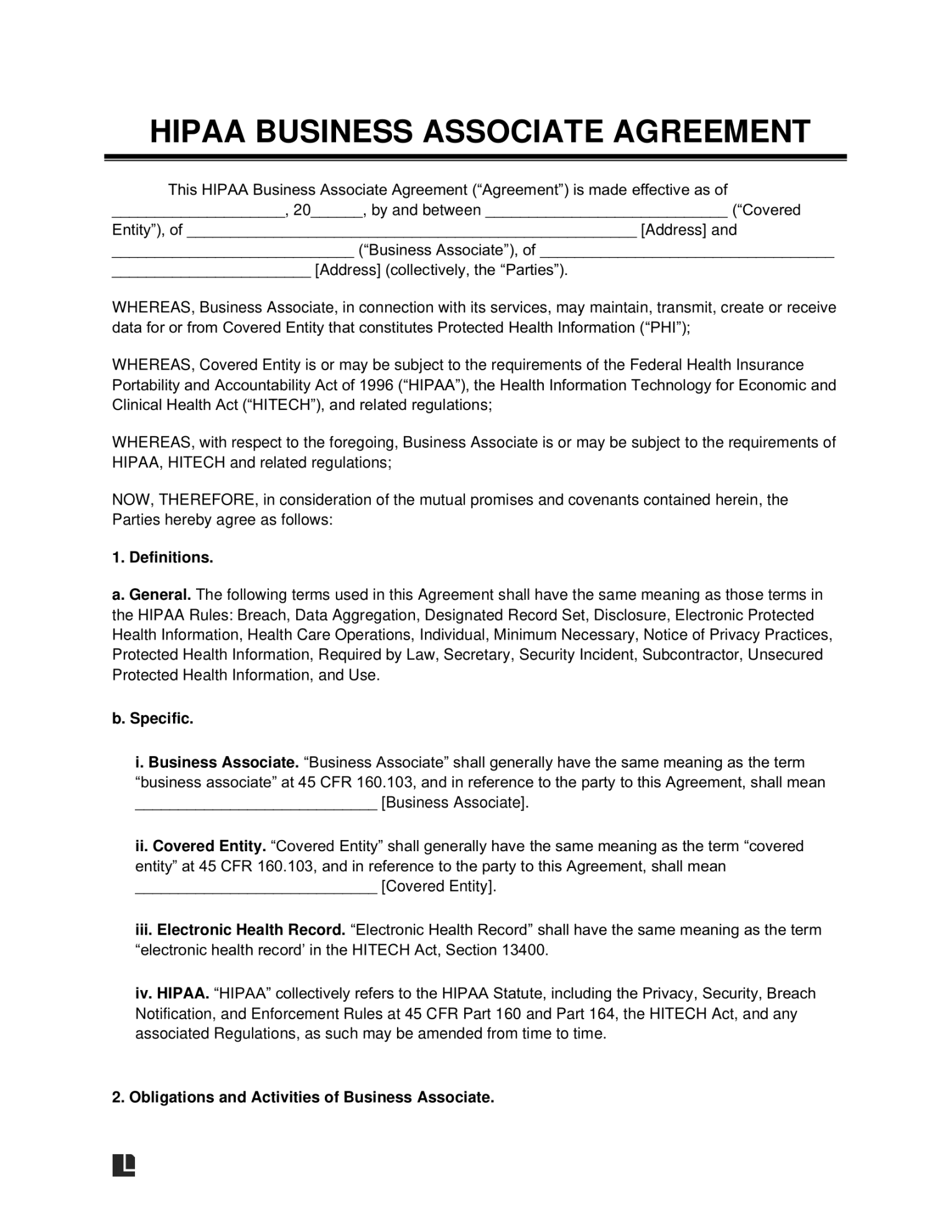 Free HIPAA Business Associate Agreement Template  PDF & Word