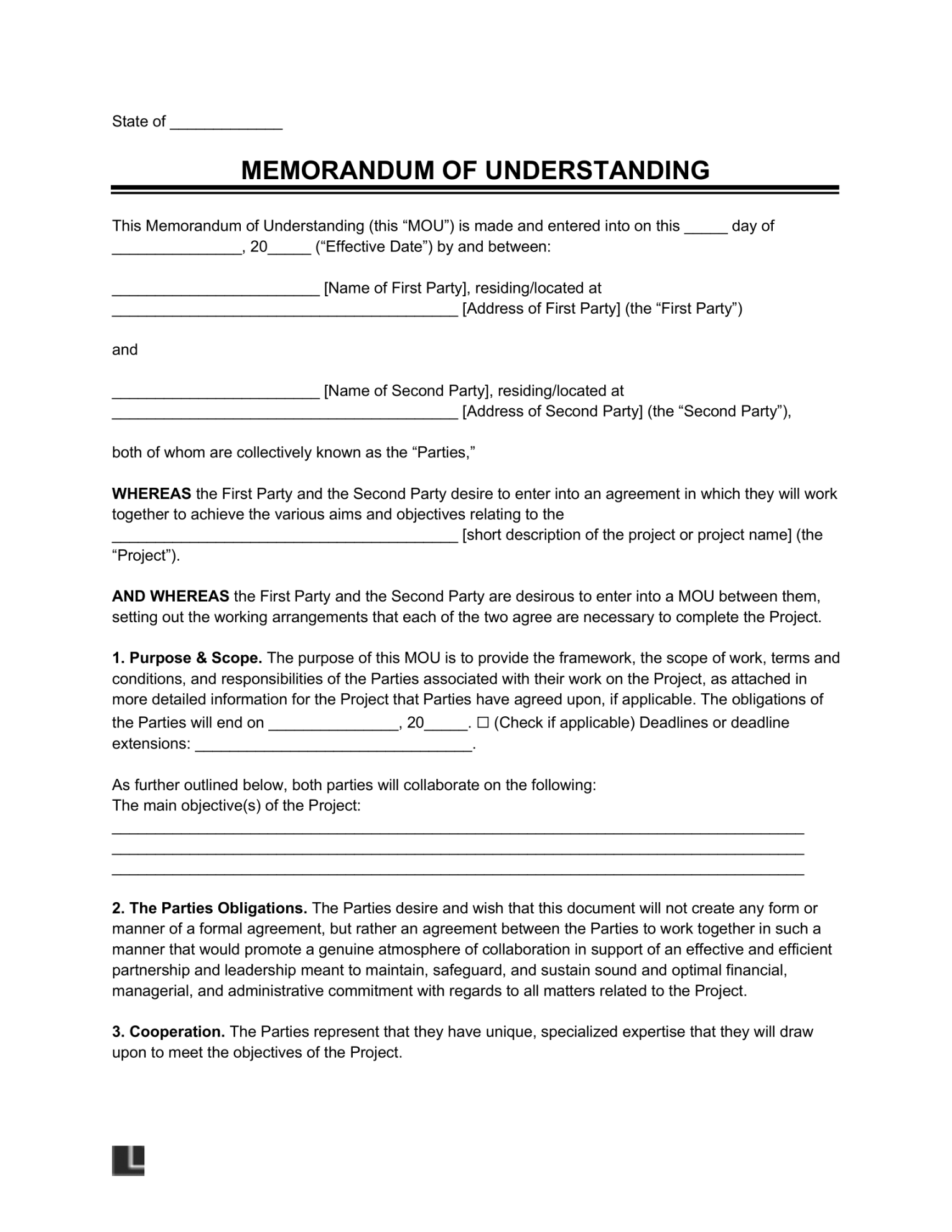 Free Memorandum of Understanding (MOU) Template  PDF & Word