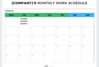 Monthly Work Schedule Template