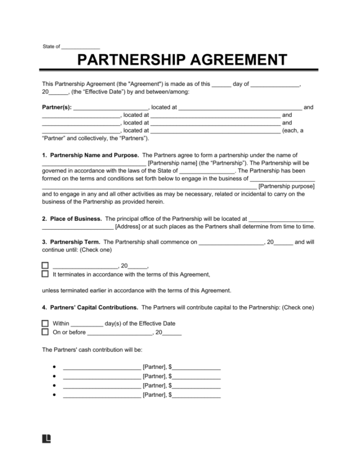 Free Partnership Agreement Template ()  PDF & Word