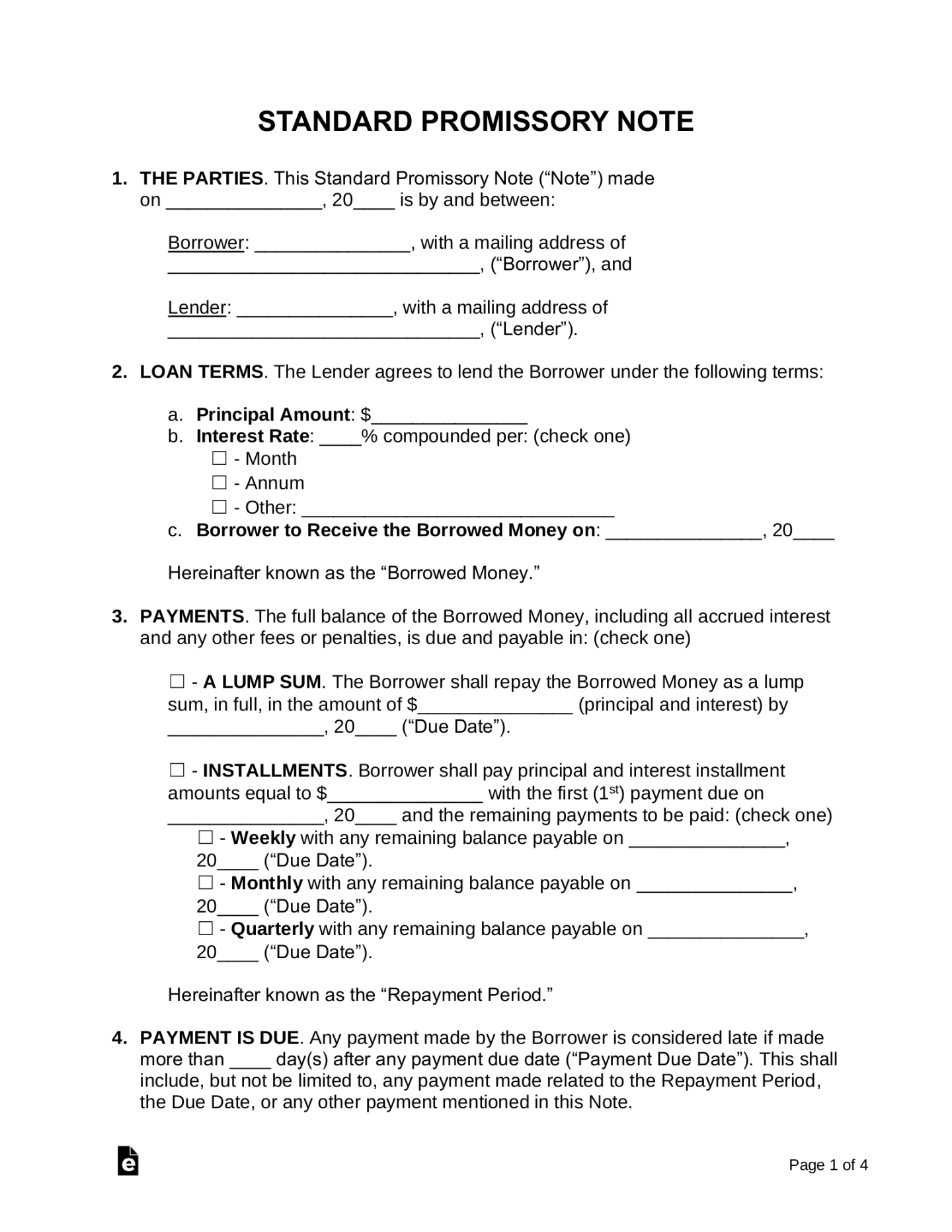 Free Promissory Note Templates - PDF  Word – eForms