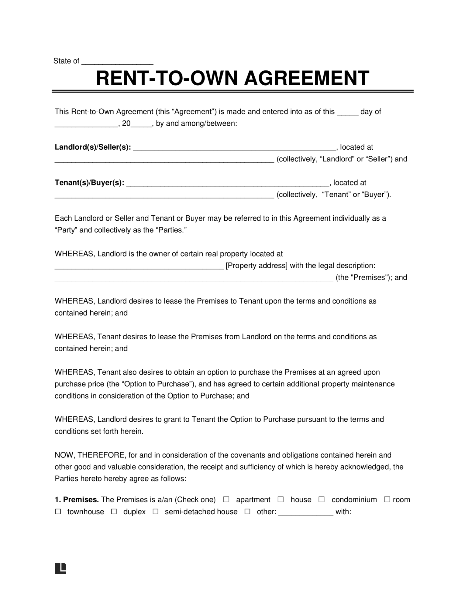 Free Rent-to-Own Lease Agreement Template  PDF & Word