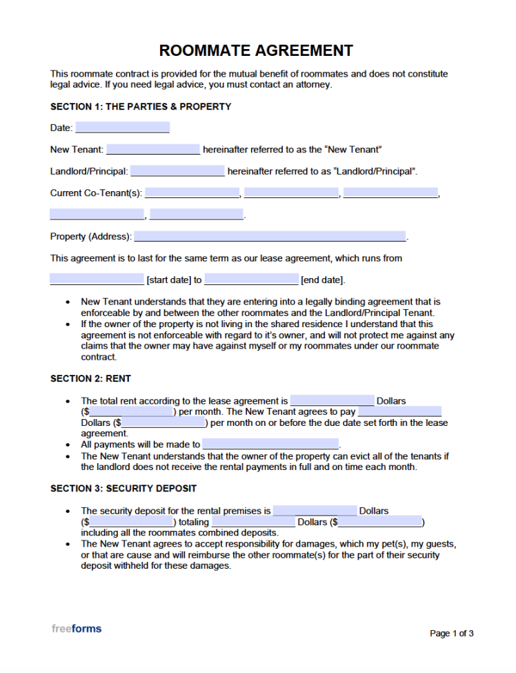 Free Roommate (Room Rental) Agreement Template  PDF  WORD