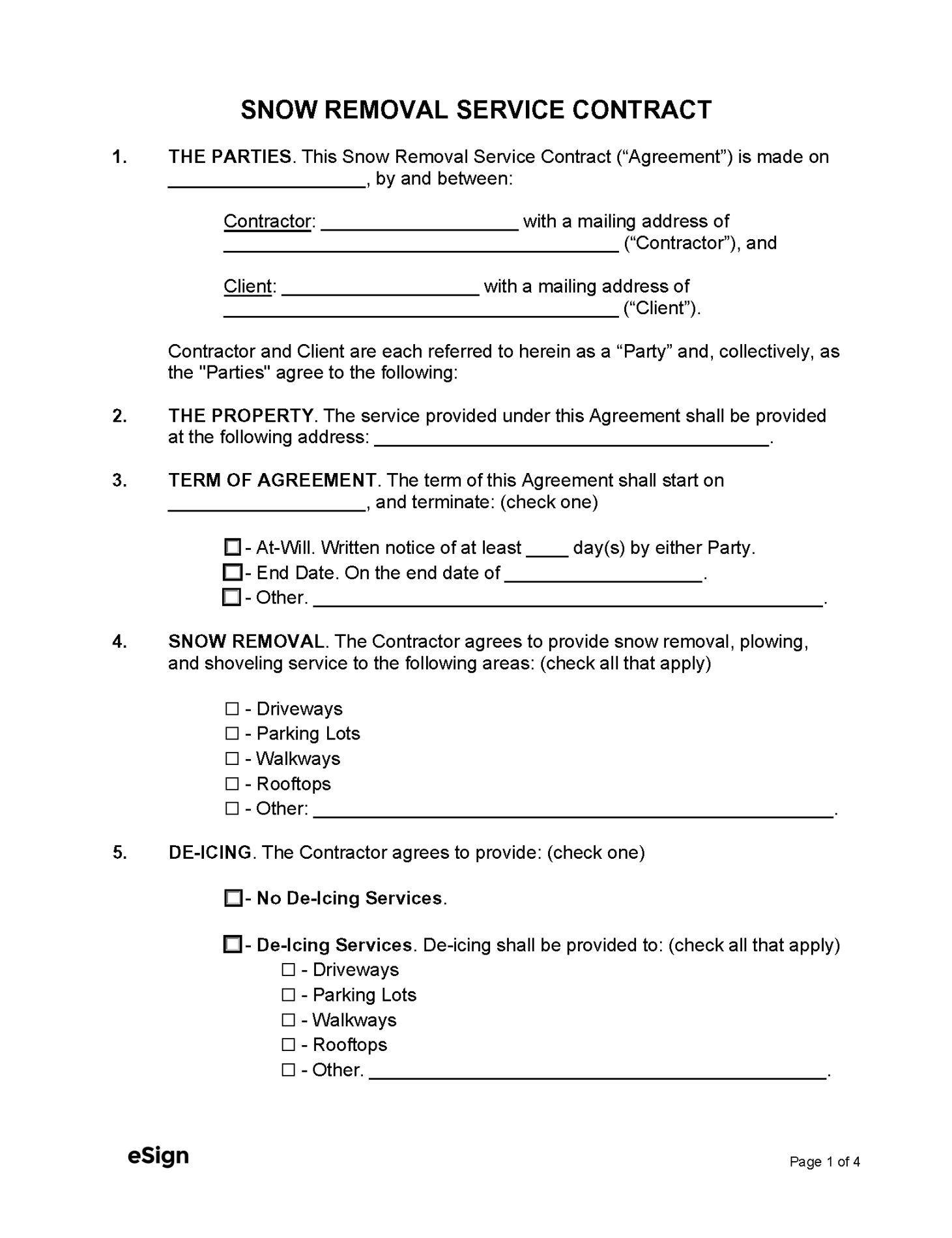 Free Snow Removal Contract Template  PDF  Word