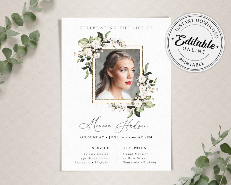 Funeral Announcement Card Template, Funeral Invitation Template, Editable,  Printable Memorial Service/Reception Card Template - Etsy