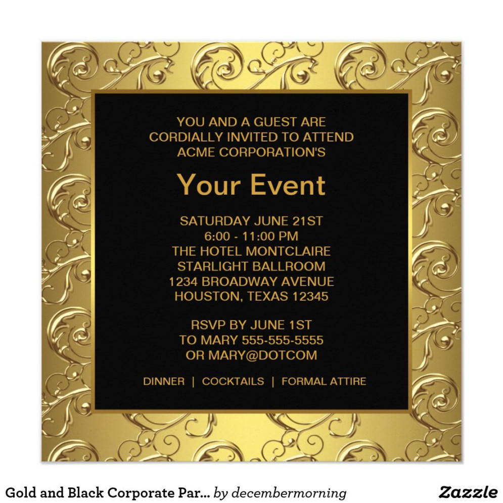 Gold and Black Corporate Party Event Invitation  Zazzle