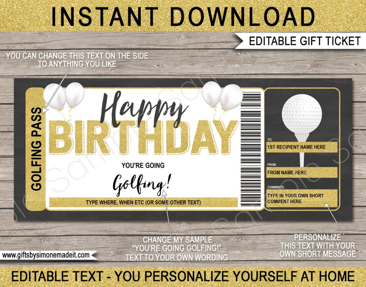 Golf Gift Certificate Template Voucher Ticket Pass Birthday