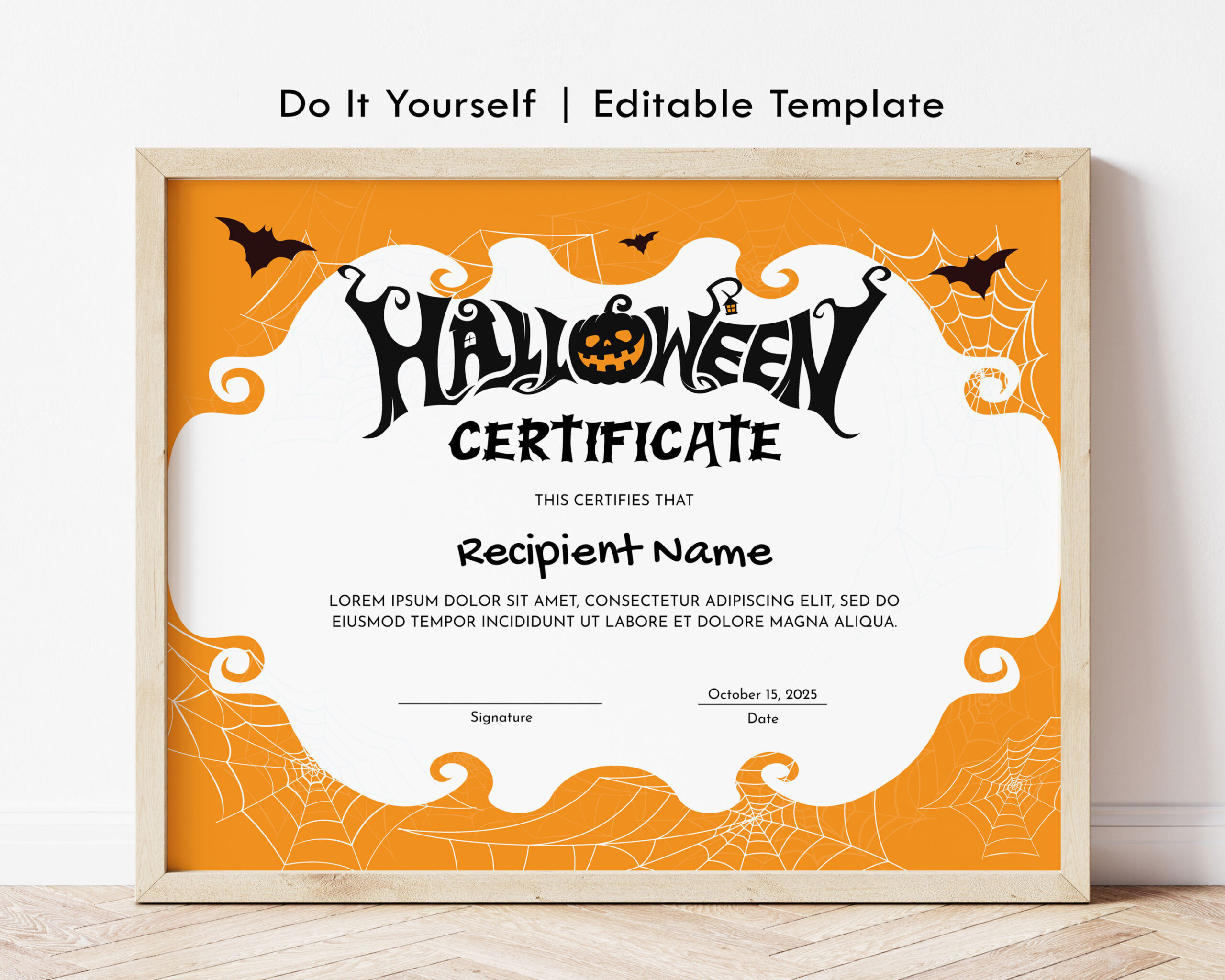 Halloween Certificate Template, Editable Halloween Best Costume