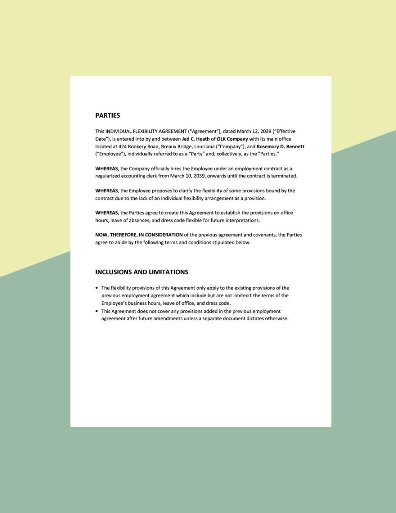 Individual Flexibility Agreement Template in Word, Google Docs