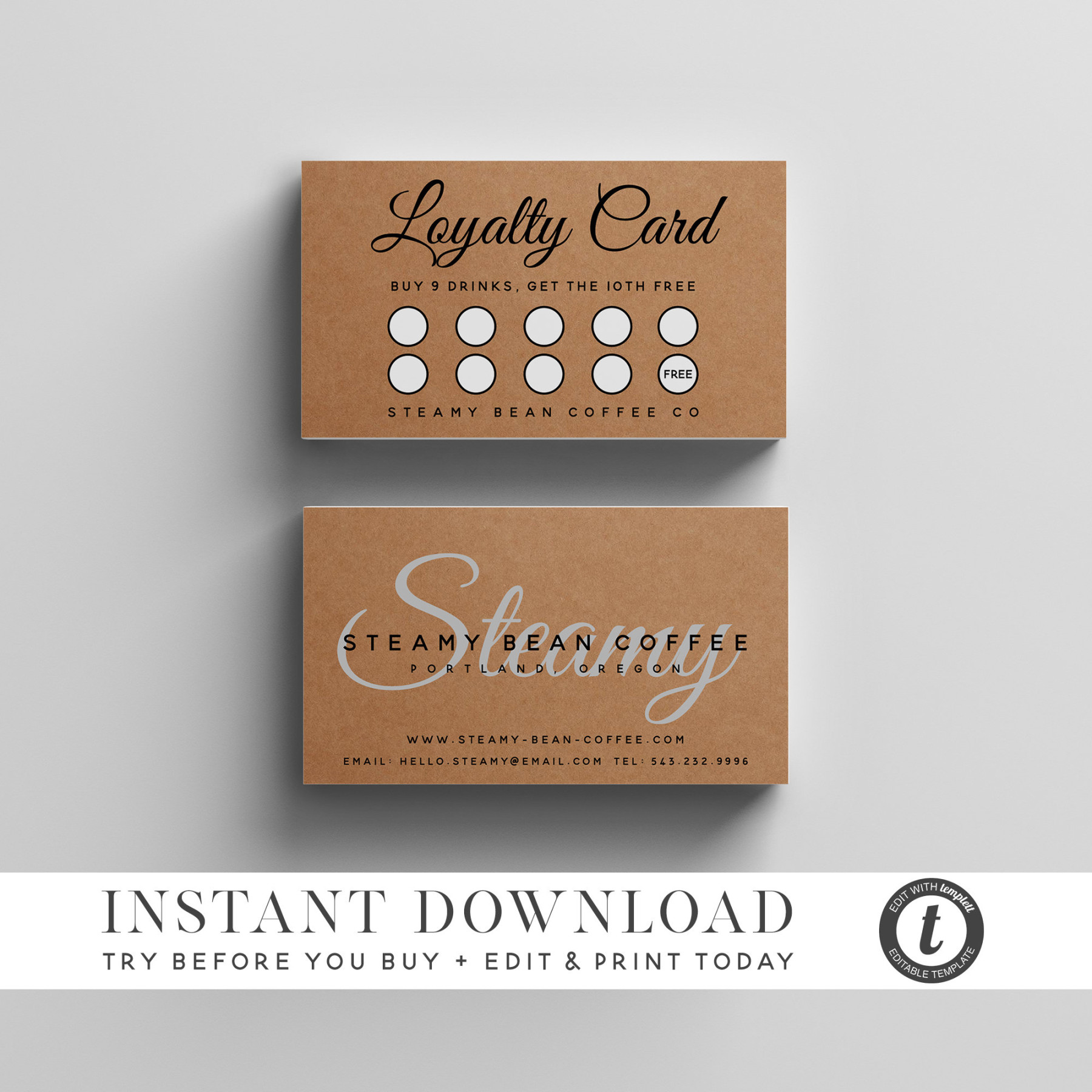 Loyalty Card Template, INSTANT DOWNLOAD, Kraft Customer Loyalty