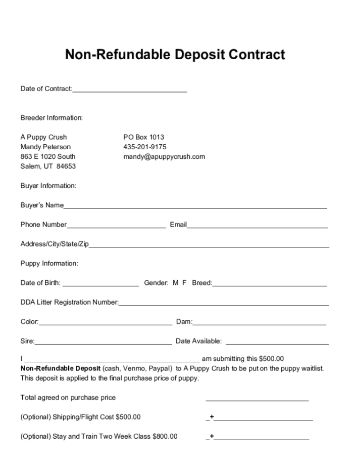 Non Refundable Payment Agreement Template - Fill Online, Printable