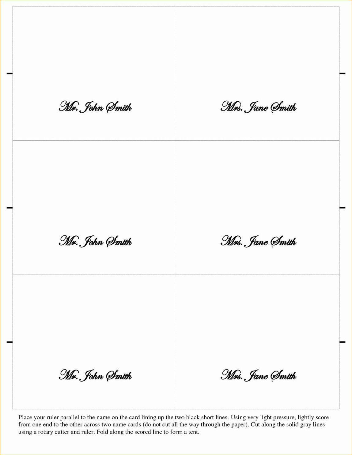 Place Cards Templates  Per Sheet