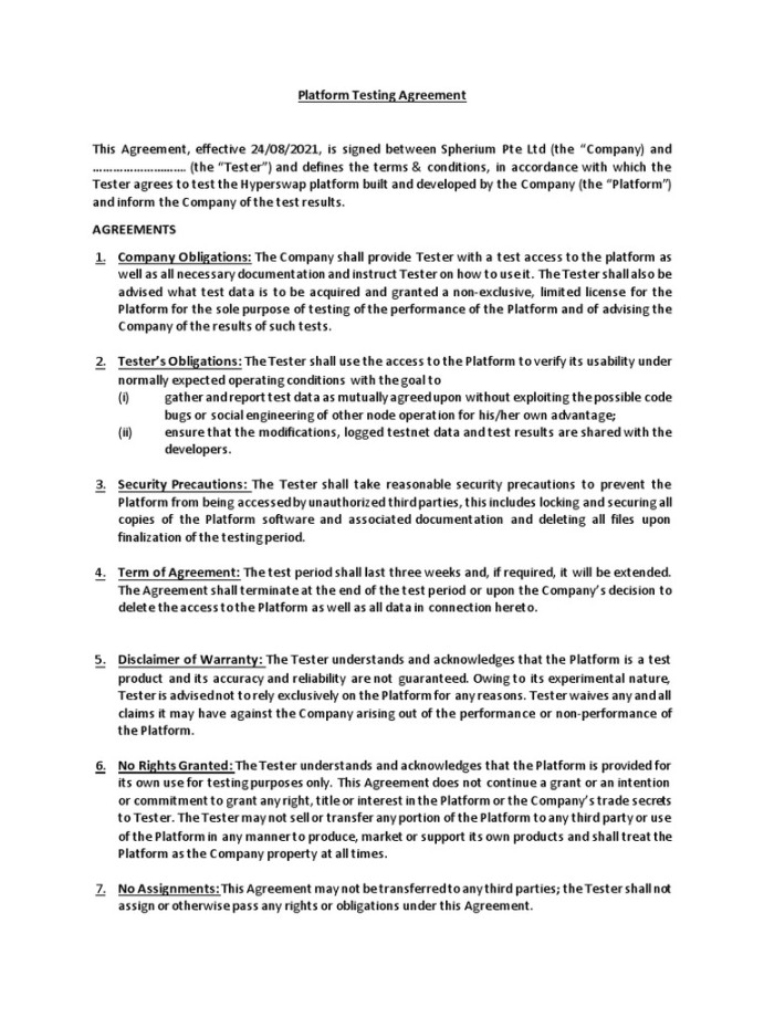 Platform Testing Agreement  PDF  Common Law  Information Technology