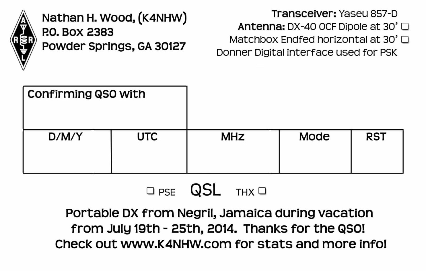 QSL Card Design  Welcome to the Home of KNHW