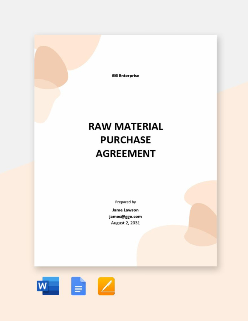 Raw Material Purchase Agreement Template in Word, Google Docs