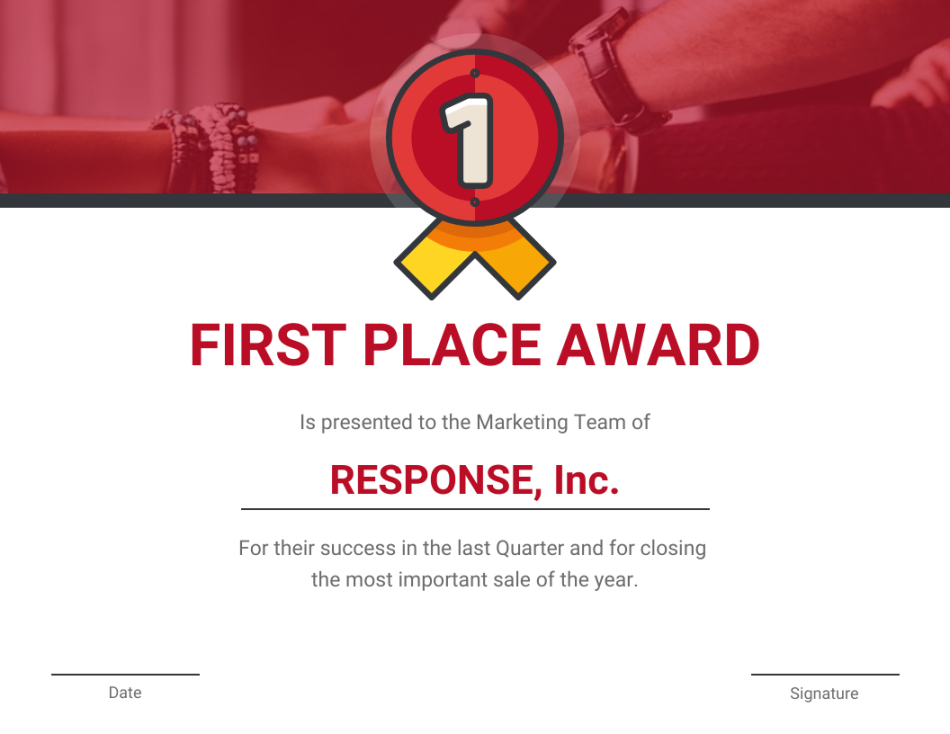 Red First Place Award Certificate Template - Venngage