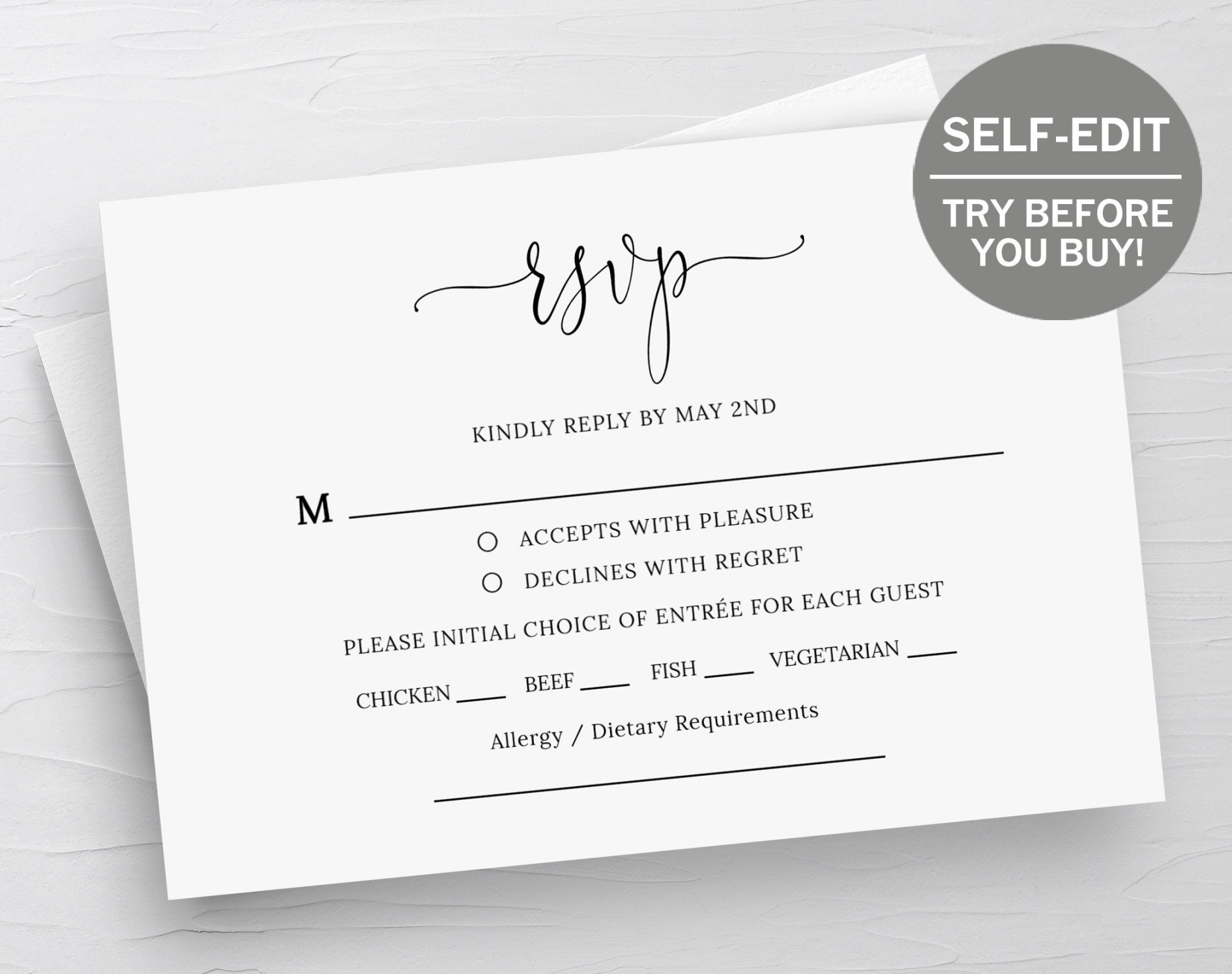 RSVP Card Template, Wedding RSVP Cards, Response Cards, RSVP