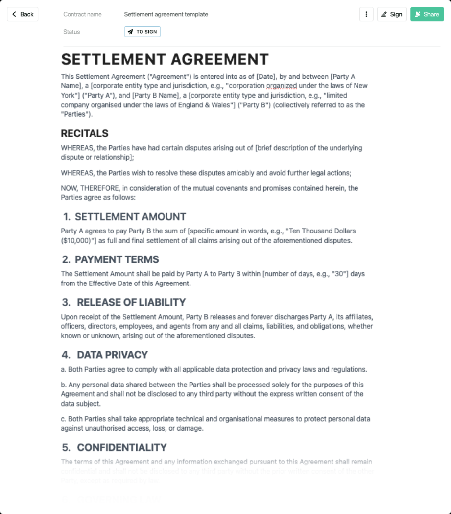 Settlement agreement template - free to use