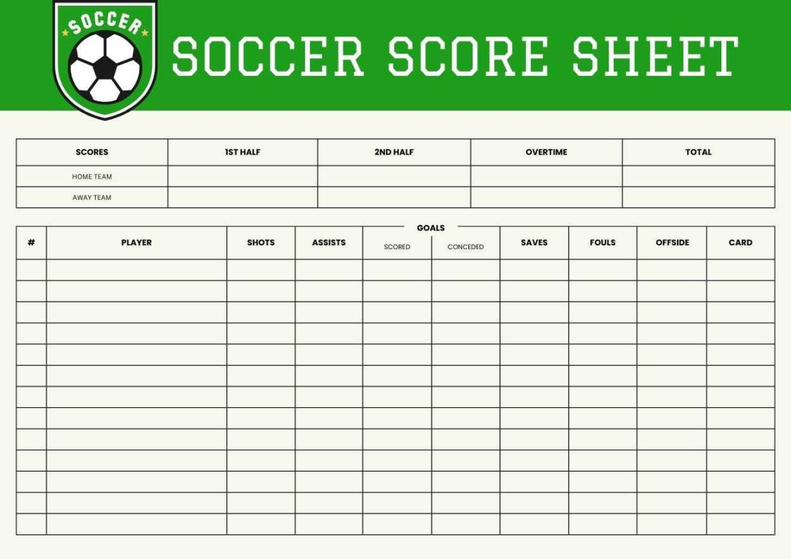 Soccer Score Sheet