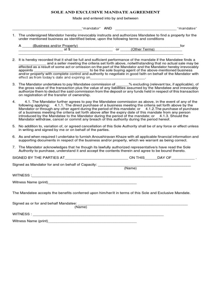 Sole Mandate Agreement  PDF  Financial Transaction  Business Law