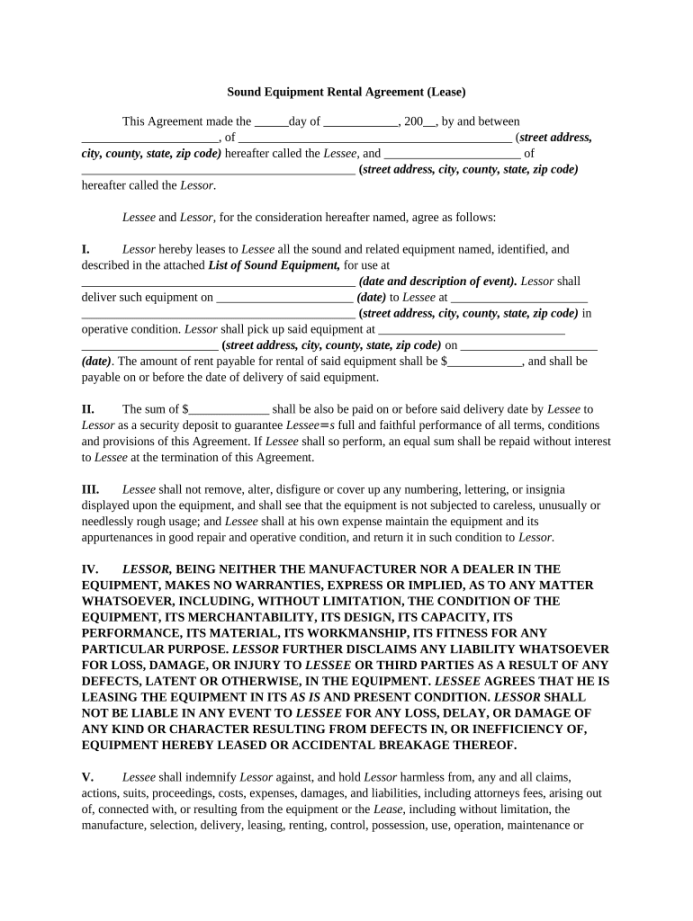 sound system rental contract Doc Template  pdfFiller