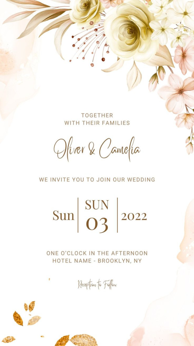 Story Wedding Invitation Set of Watercolor Floral Frame