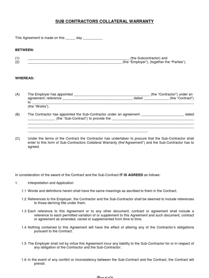 Sub-Contractor Collateral Warranty Format  PDF  Signature