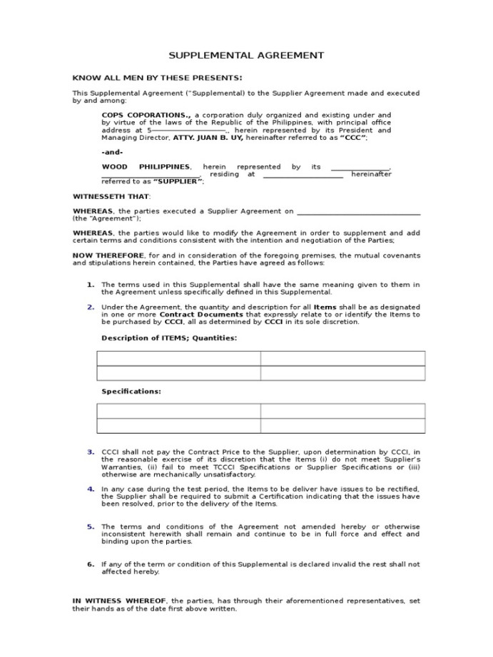 Supplemental Agreement-Supplier Agreement  PDF  Civil Law (Legal