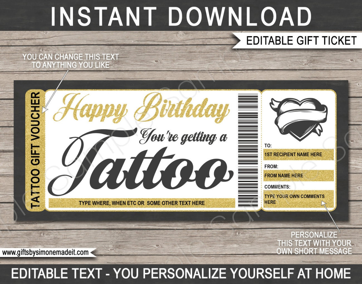 Tattoo Certificate Template Birthday Gift Card Voucher Ticket