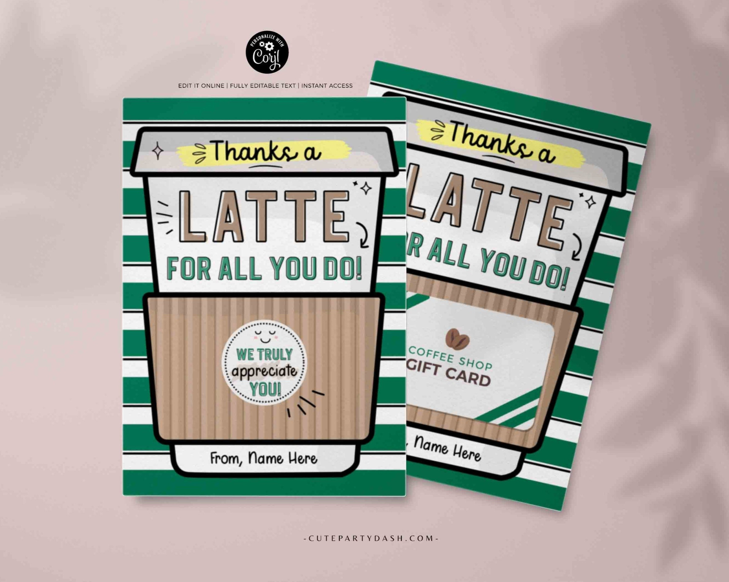 Thanks a Latte Gift Card Holder Coffee Thank You Teacher Card